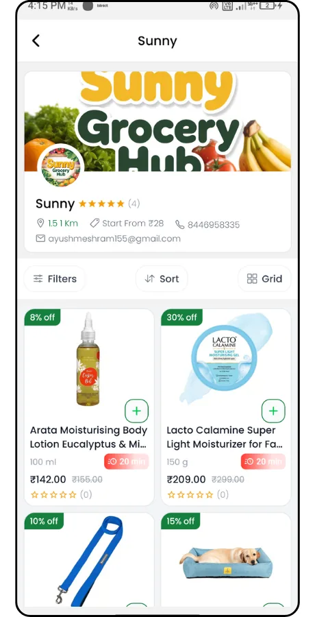 Store front page with offers and product listing
